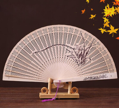 

Siaonvr Chinese Traditional Hollow Fan Wooden Hand Made Exquisite Folding Wedding Gift