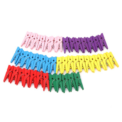

50 Mini Wooden Craft Pegs Clothes Paper Photo Hanging Spring Clips 25mm Mu