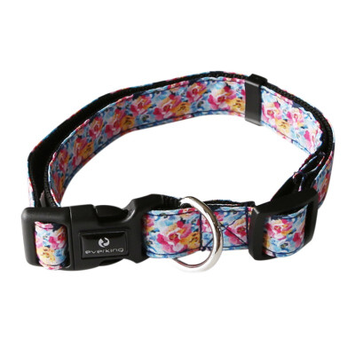 

Pet Polyester Adjustable Colorful Printed Collar With Leash Ring For Dogs Cats Quick Release Buckle