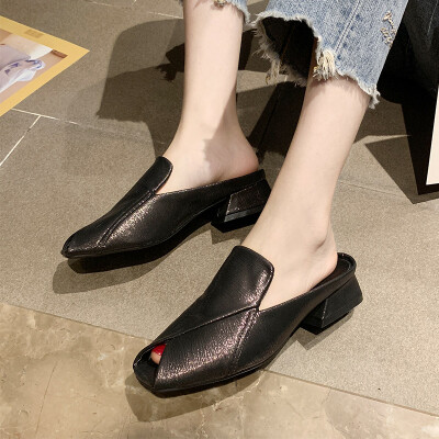 

Ins cool drag womens shoes summer outside wearing spring low-heeled blower fish mouth fashion half-pack slippers