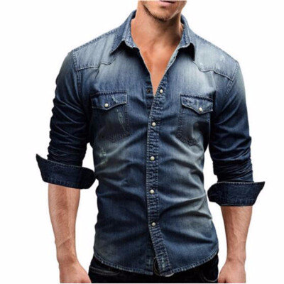 

Fashion Men Wash Denim Jeans Shirt Long Sleeves Autumn Shirt Casual Top