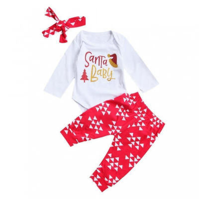 

3Pcs Cute Newborn Kids Baby Girl Clothing Set Tops Bodysuits Pants Headbands 3pcs Xmas Outfits Clothes Set