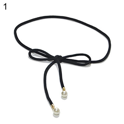 

Chic Solid Color Ultra-slim Rope Women Waistband Faux Pearl Pendant Belt Sash