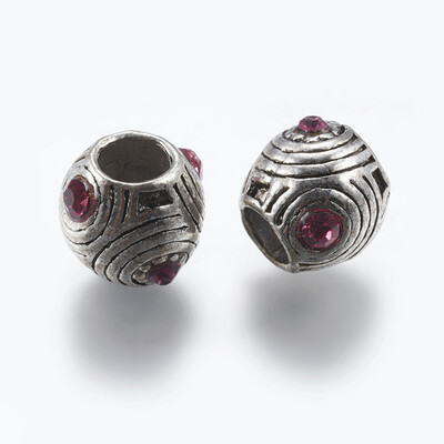 

Alloy European Bead Large Hole Beads with Rhinestone Oval Rose 9x9mm Hole 45mm