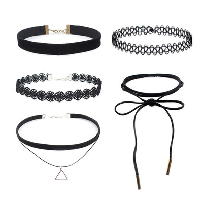 

5 pcs Women Stylish Gothic Hollow Pendant Choker Lace Necklace Chain Jewelry
