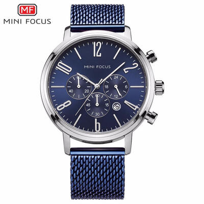 

MINI FOCUS MF0183G Mens 46mm Waterproof Quartz Watch With Metallic Watchband