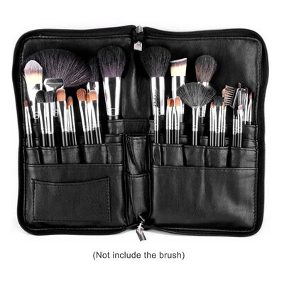 

Faux Leather 28 Pocket Cosmetic Brushes Storage Bag Large Capacity Makeup Tool
