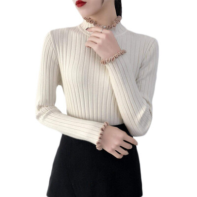 

Autumn Fashion Slim Solid Color Sweaters Ribbed Knitted Pullovers 2019 Winter Warm Half Turtleneck Women Sweater Female Jumper
