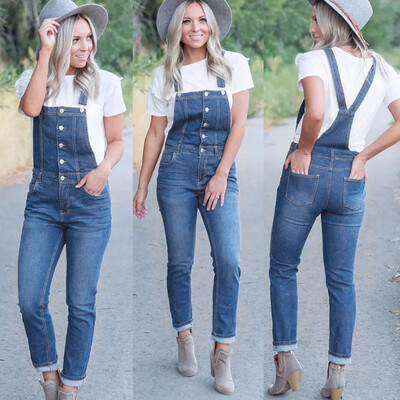 

Tailored Women Casual Denim Bib Slim Pants Overalls Jeans Straps Demin Trousers Jumpsuit