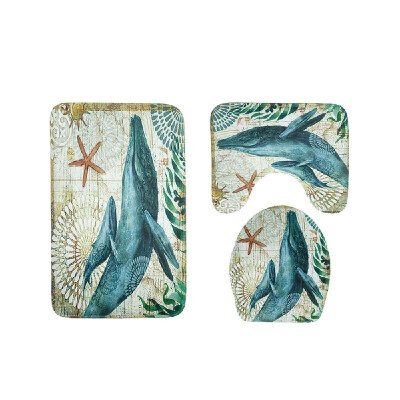 

3Pcs Bathroom Toilet Non-Slip Cover Mats Kit Turtle Octopus Whale Sea Horse Footcloth