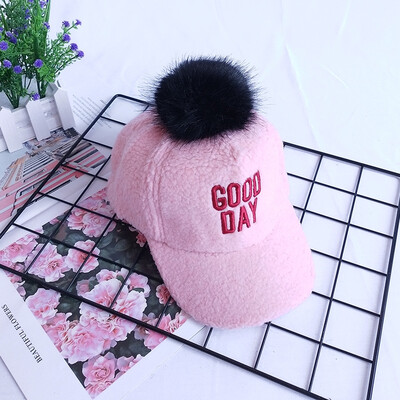 

Childrens hat autumn&winter baseball cap solid color wool ball girls cap cap babys cold hat Chinese childrens Korean Trend