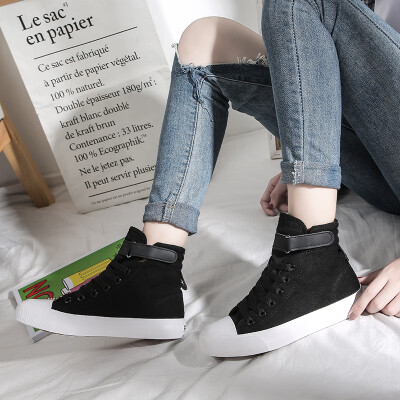 

EVEM autumn new Korean version of the wild magic buckle casual high to help single shoes female fl