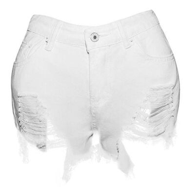 

Denim Shorts Women Sexy Hole White Frayed Edges High Waist Short Jeans 2017 Casual Pockets Ripped Shorts