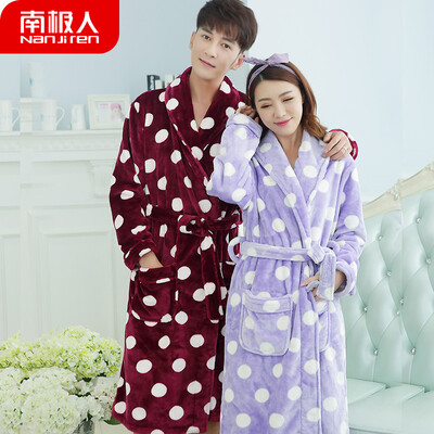 

Antarctic pajamas mens autumn&winter thick flannel lovers pajamas ladies coral velvet robe plus long morning robe bathrobe home service NAS5X21022JD-18 female wave point robe L