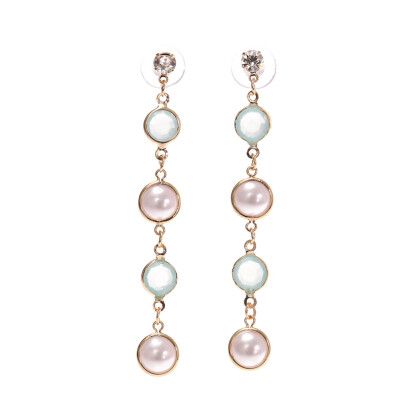 

New Korean Candy Color Crystal Long Earrings For Women Fashion Simple Simulated Pearl Drop Brincos Boucle Doreille Freeshipping