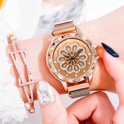 

RM 360 Degree Rotating Fashion Diamond Dial To Run Ladies Quartz Mesh Belt Watch