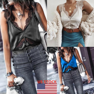 

Fashion Women Casual Camisole Lace Plain Strappy Vest Top Sleeveless Blouse Tank