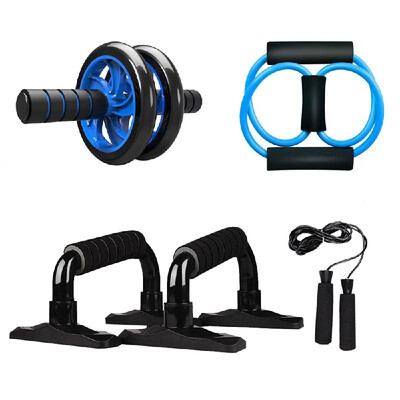 

5-in-1 AB Wheel Roller Kit Spring Exerciser Abdominal Press Wheel Pro with Push-UP Bar Jump Rope&Knee Pad Portable Equipment f