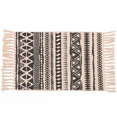 

Gobestart Bohemian Hand-woven Cotton Linen Plant Printing Dyeing Decorative Mat 60X90CM