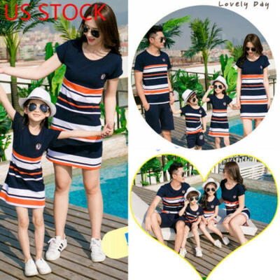

US Mother&Daughter Casual Boho Stripe Maxi Dresses Mommy&Me Matching Outfits
