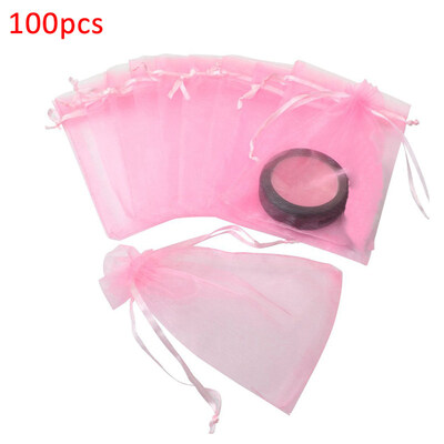 

100Pcs Wedding Favour Colored Drawstring Organza Bag Jewelry Storage Gift Pouch