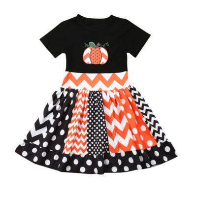 

US Toddler Baby Girls Fashion Pumpkin Printed Halloween Dress Outfits Clothes