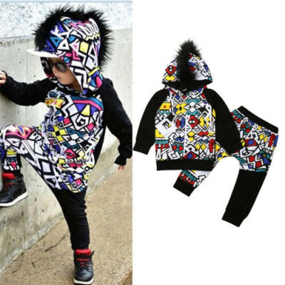 

US Baby Boys Printed Outfits Newborn Kids Clothes Hoodies Top Pant Trousers Set