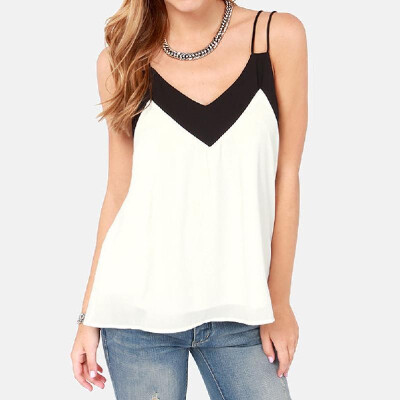 

Sexy Women Chiffon Cami Tank Top Strap Contrast V-Neck Sleeveless Vest Top Camisole BlackWhite