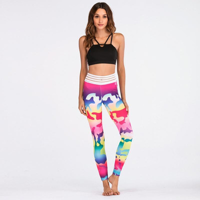 

2019 new European&American yoga digital multi-section waist hip color camouflage printing high waist sports leggings color