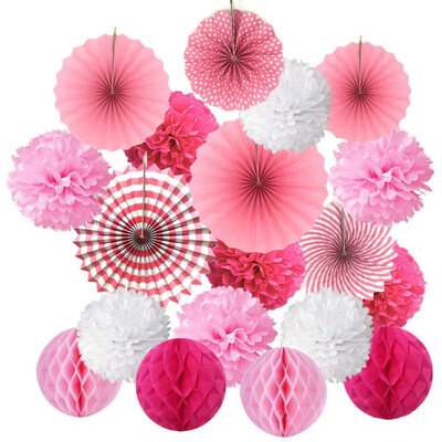 

19Pcs Hanging Paper Fan Flower Pom Honeycomb Ball Wedding Party Festival Decor