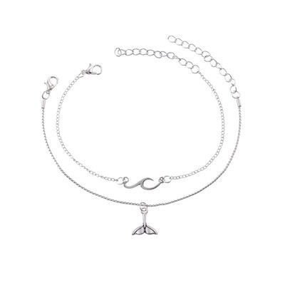 

Bohemian Mermaid Tail Pendant Silver Wave Multilayer Anklets Bare Foot Chain