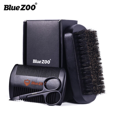 

Blue ZOO 3PcsSet Beard Care Kit Mens Beard Brush Mustache Comb Stainless Steel Scissor