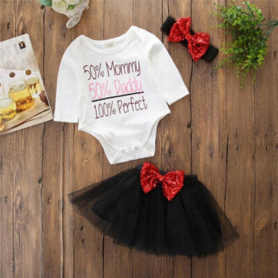 

SUNSIOM 3PCS Newborn Baby Girls Top Romper Sequin Tutu Tulle Skirt Outfits Clothes