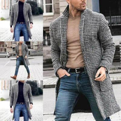 

Mens British Casual Wool Trench Jacket Outwear Long Overcoat Coat Winter Warm