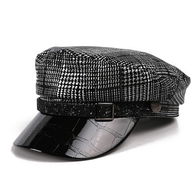 

Hat Lady Xiaoxiang Style Octagonal Cap Autumn&Winter New Korean Flat Top Navy Cap British Retro Beret