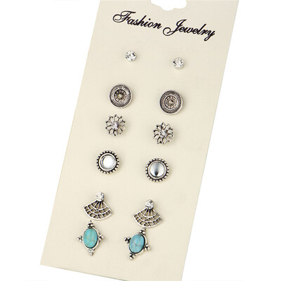 

EK195 New Fashion Gold Silver Color Ball Crystal Heart Pearl Stud Earrings For Women Vintage Leaf Earring Set Boho Punk earring