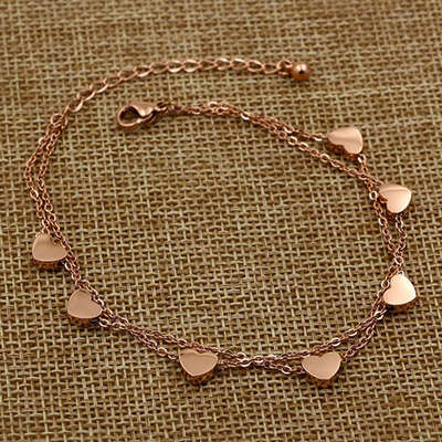 

Stylish Women Luxury Jewelry Stainless Steel 7 Heart Double Layer Link Bracelets Valentines Gift