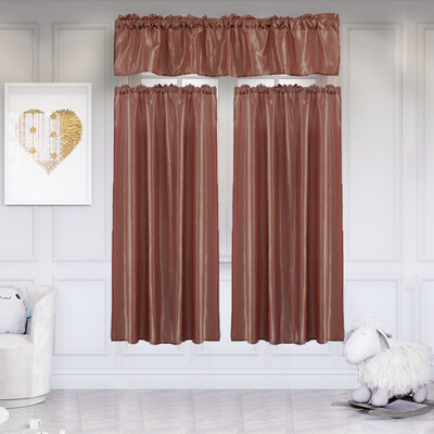 

Gobestart 3Pcs Pure Color Kitchen Home Curtain With Swag Tier Window Curtain Set
