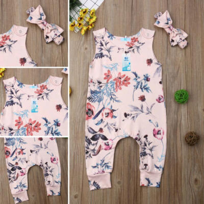 

Infant Baby Girl Floral Romper Bodysuit Jumpsuit Outfits Clothes Headband Set