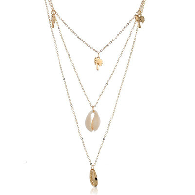 

Seaside Necklace Multi-layered Gold Ladies Necklace Head Pendant Bohemian Fashion Jewelry Wedding Party Summer Girlfriend Gift