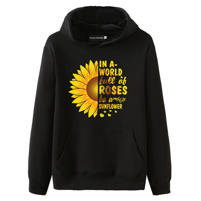

2019 Winter Long Sleeve Sunflower Printed Hoodie Women Casual Letter Printed Hooded Sweatshirt Tops