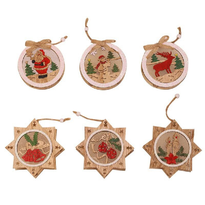 

Christmas Wooden Doll Pendant Five-pointed Star Round Santa Snowman ELk Luminous Widget Six Different Patterns of Christmas Gifts