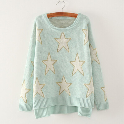 

Womens western autumn&winter round neck Korean version of sweater bright silk star patterns under a fork cover sweater