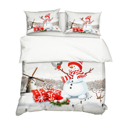 

3PcsSet Christmas Style 3D Snowman Printed Pattern Duvet Cover with 2Pcs Pillowcases Bedroom Bedding Set Bedclothes