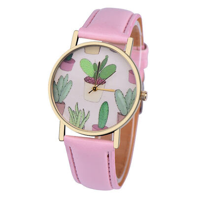 

Bussiness Kol Saati Cactus Potted Pattern Quartz Womens Watches Bayan Kol Saaty Fashion Romain Horloge Cadeau Simple Clock