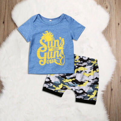 

2PCS Newborn Infant Baby Boy T-shirt TopsCamo Shorts Pants Outfits Clothes Set