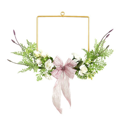 

Geometric Design Metal Frame Artificial Flowers Garland Pendant Faux Floral Hanging Wreath For Wall Window Wedding Home Decor