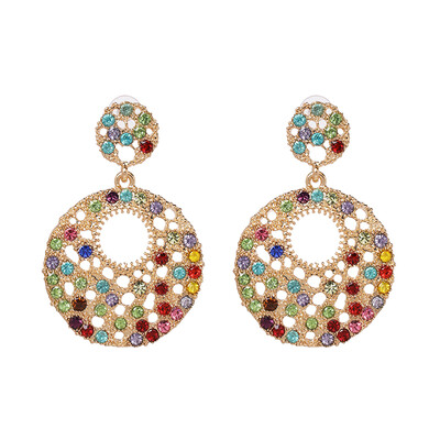 

women fashion colorful rhinestones statement dangle earrings ethnic big round crystal earrings vintage jewelry Brincos