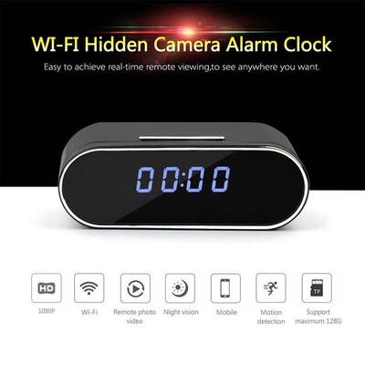 

1080P WIFI Camera Nanny Camera Black P2P IP Clock IOS Android Motion Detection Home Security Wireless CameraUS Plug 13" LEN