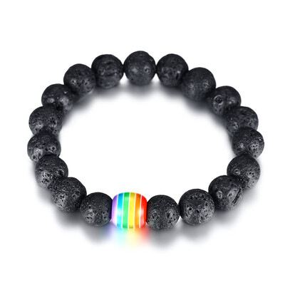 

18 Volcanic Stones Rainbow Flanging Bracelet Hand Chain Gay Hand String Unisex Jewellery